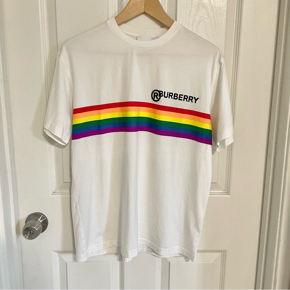 Burberry rainbow striped T shirt men's xs